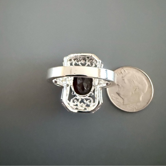 Filigree Statement Ring 925 Solid Sterling Silver Ring Red Crystal  SZ 8 NWOT - Picture 4 of 4